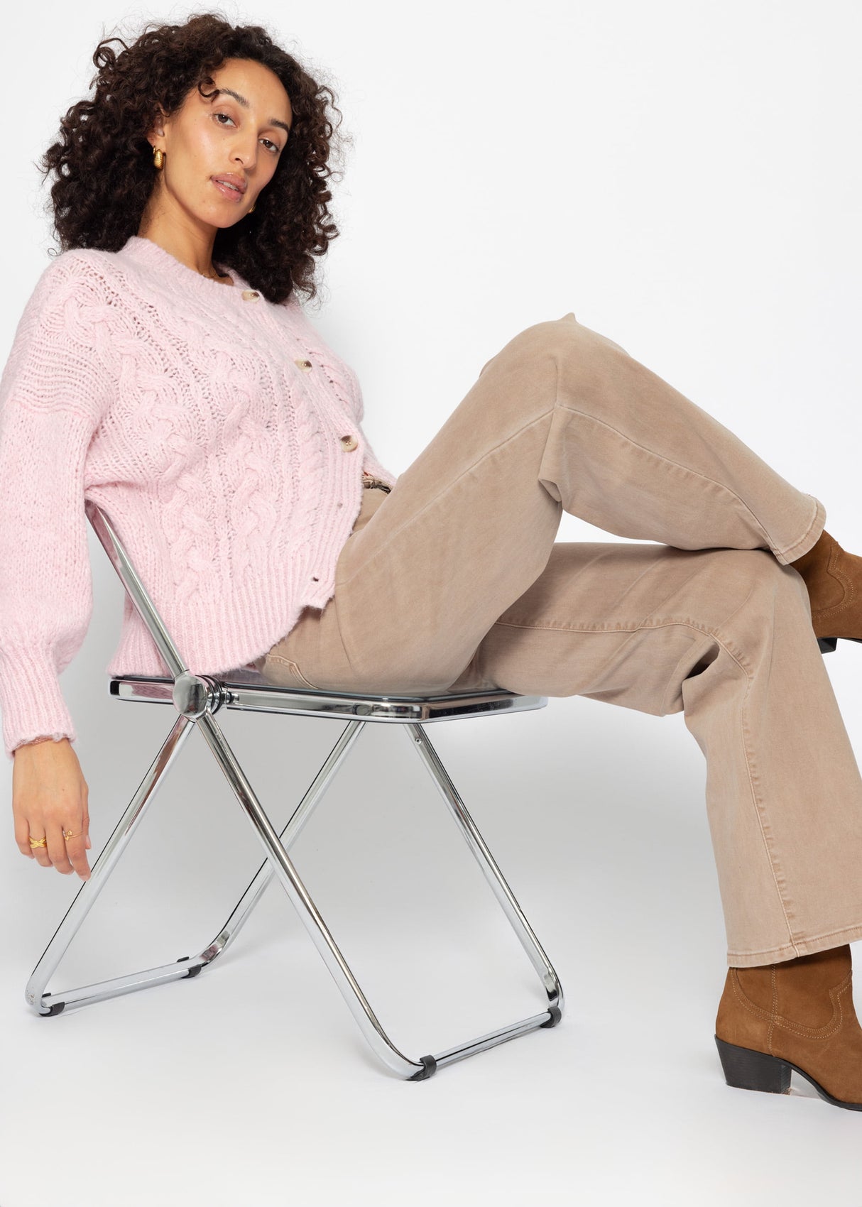 Wide-leg jeans - taupe