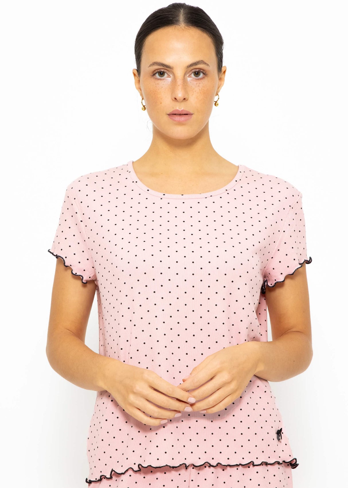 Kurzarm Schlafshirt mit Pünktchen - rosa