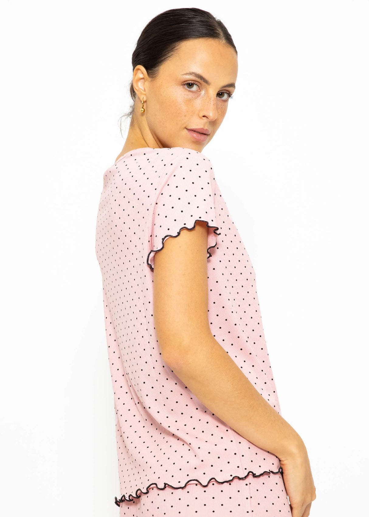 Kurzarm Schlafshirt mit Pünktchen - rosa