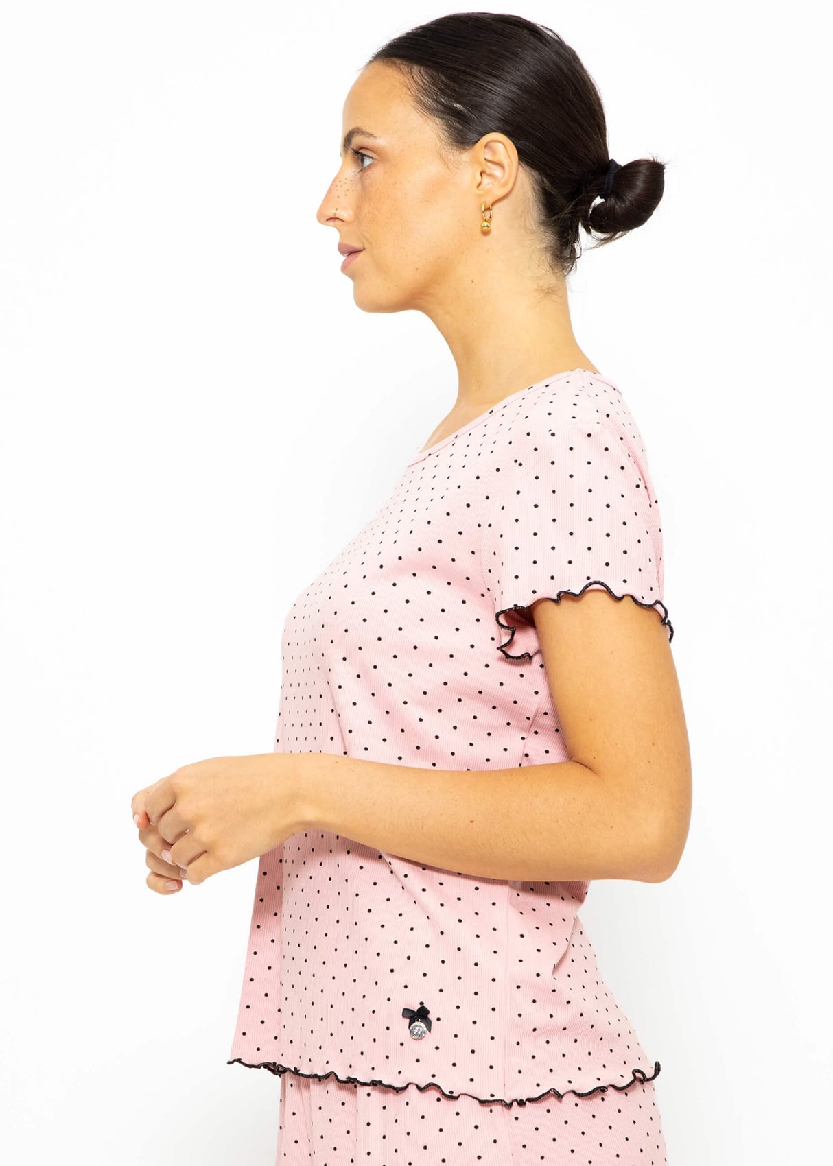 Kurzarm Schlafshirt mit Pünktchen - rosa