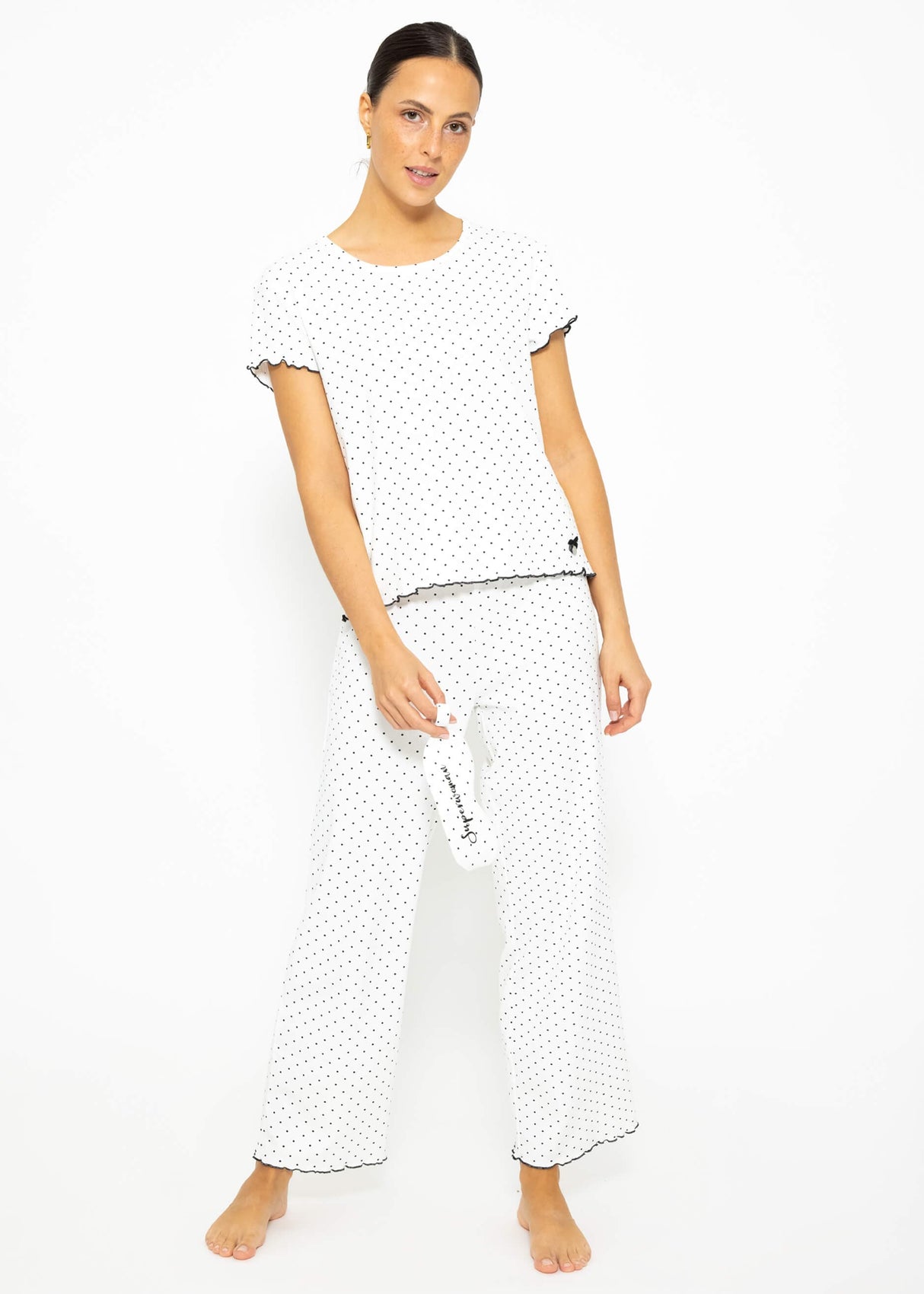 Kurzarm Schlafshirt mit Pünktchen - weiß