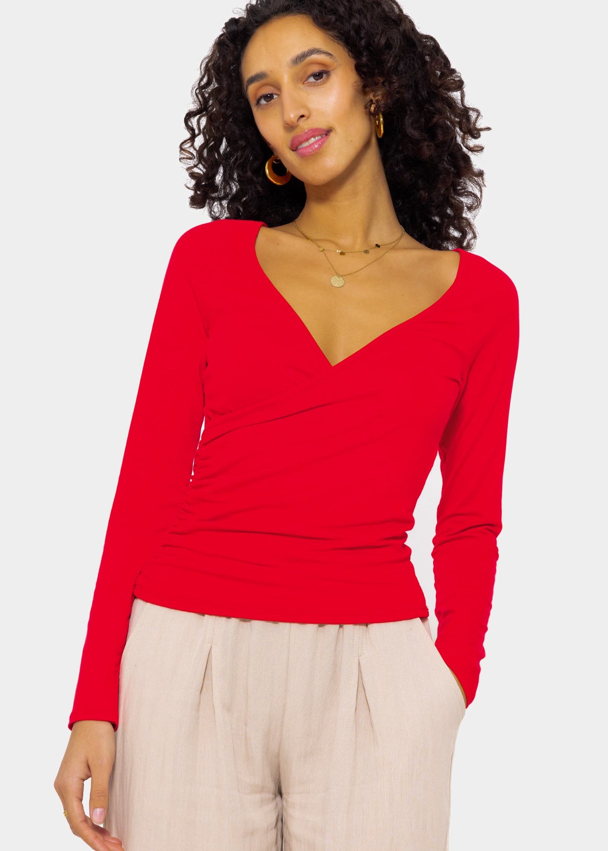 Langarmshirt mit Wickel-Optik - rot