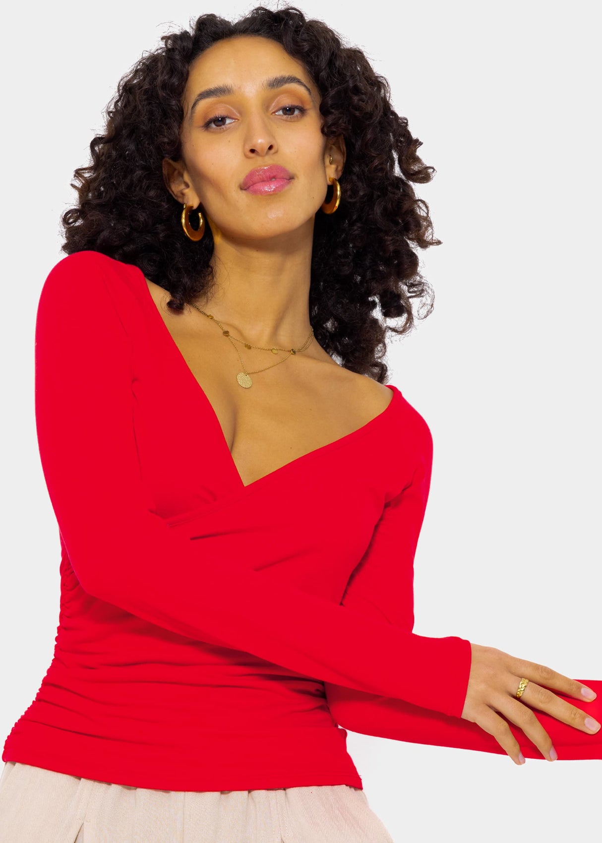 Langarmshirt mit Wickel-Optik - rot