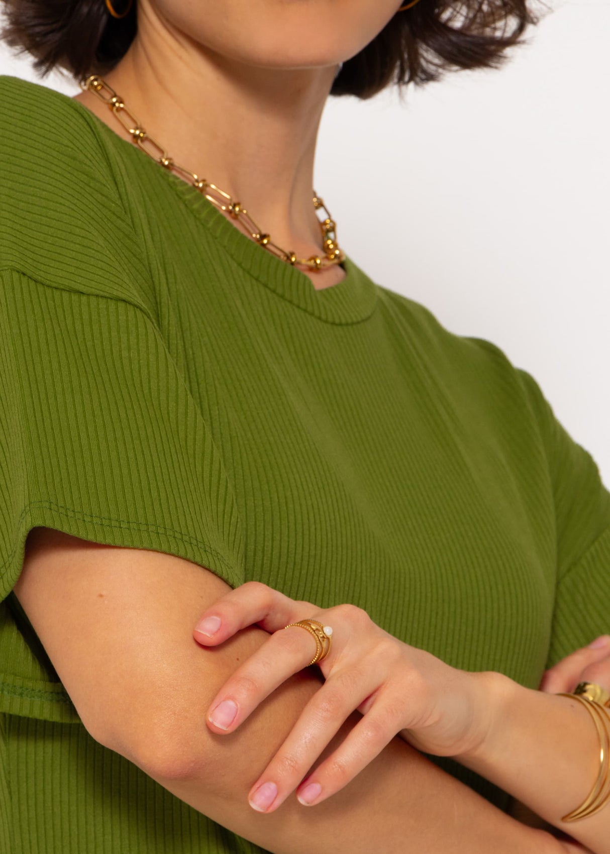 Maxi rip jersey dress with slit - khaki