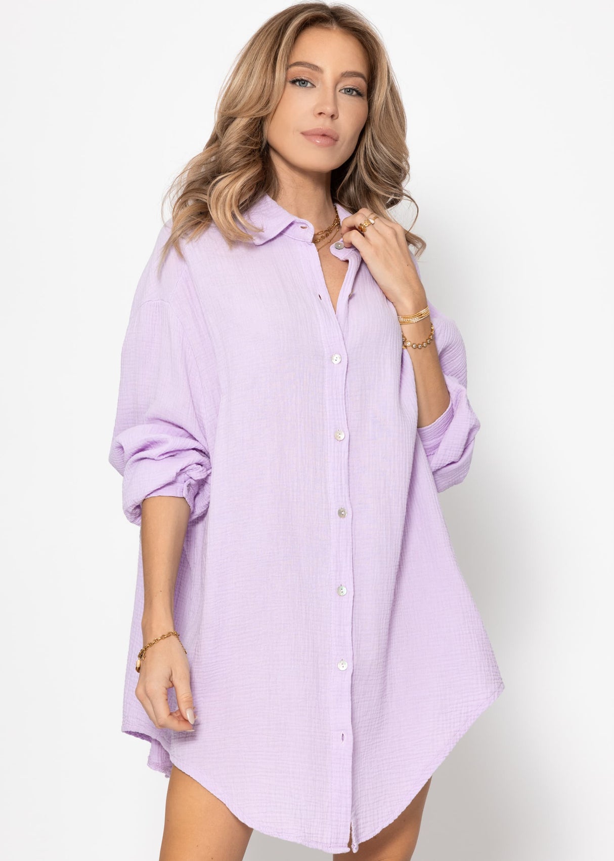 Musselin Bluse oversize, flieder
