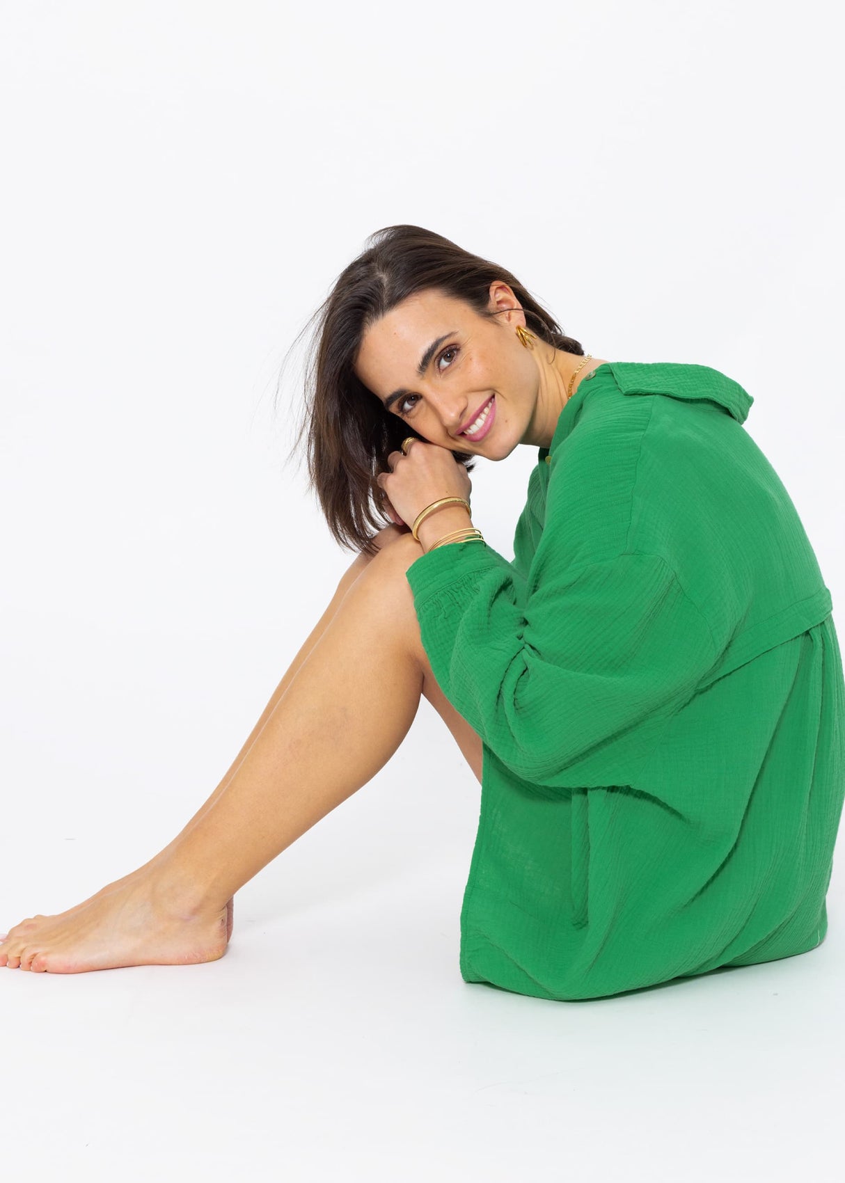 Muslin blouse oversize, green