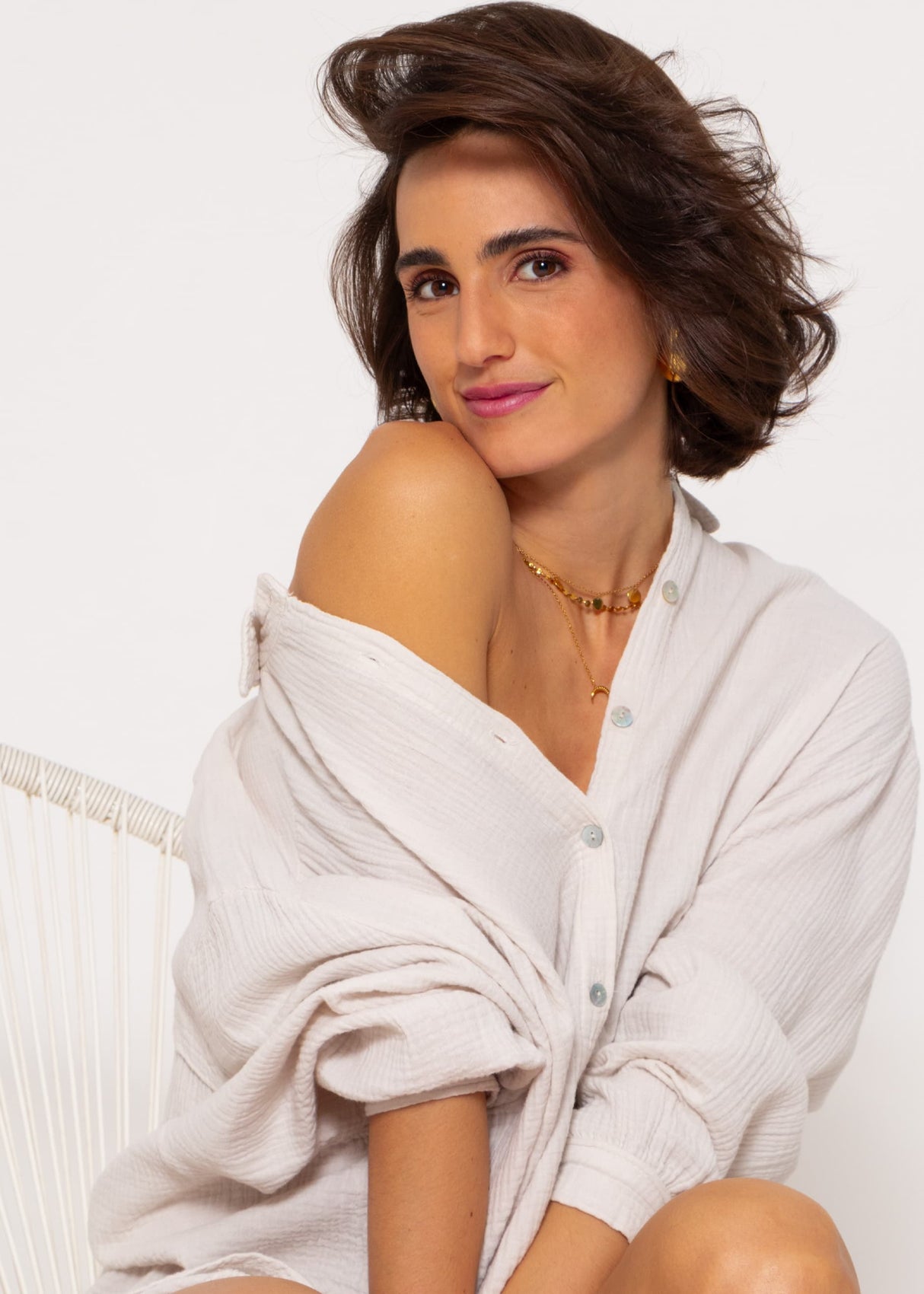 Musselin Bluse oversize, hellbeige