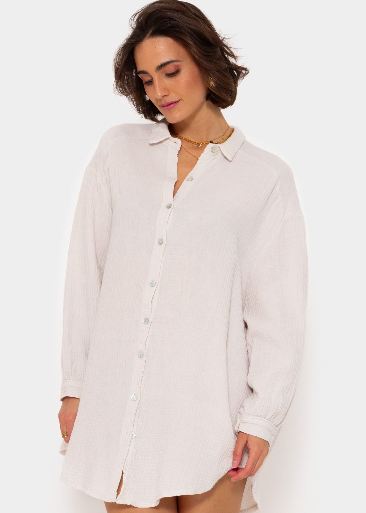 Musselin Bluse oversize, hellbeige