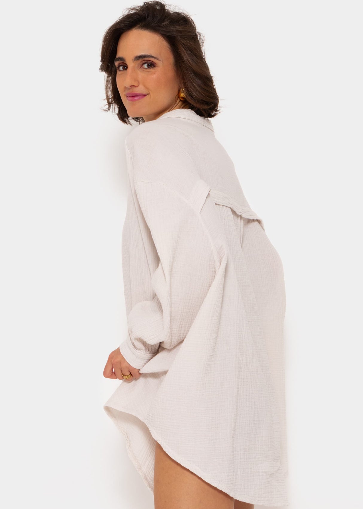 Musselin Bluse oversize, hellbeige