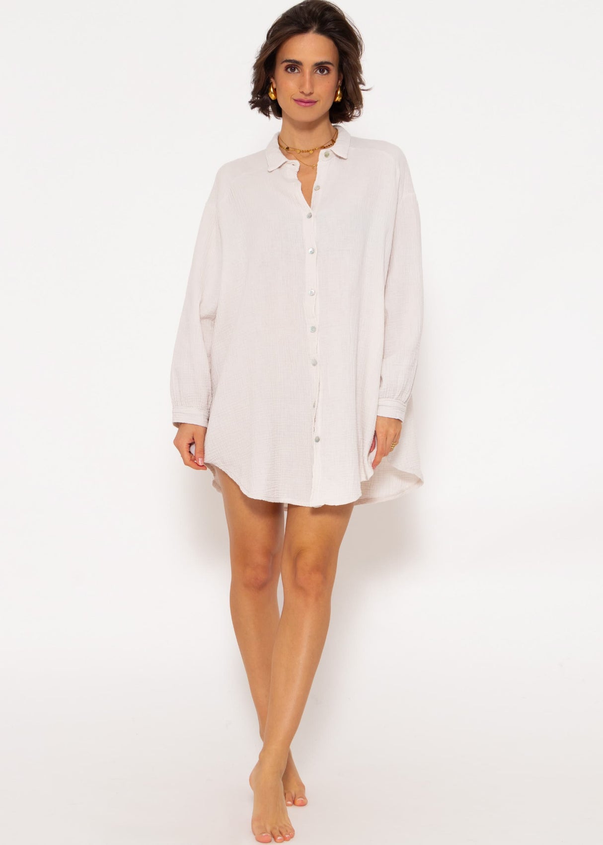 Musselin Bluse oversize, hellbeige