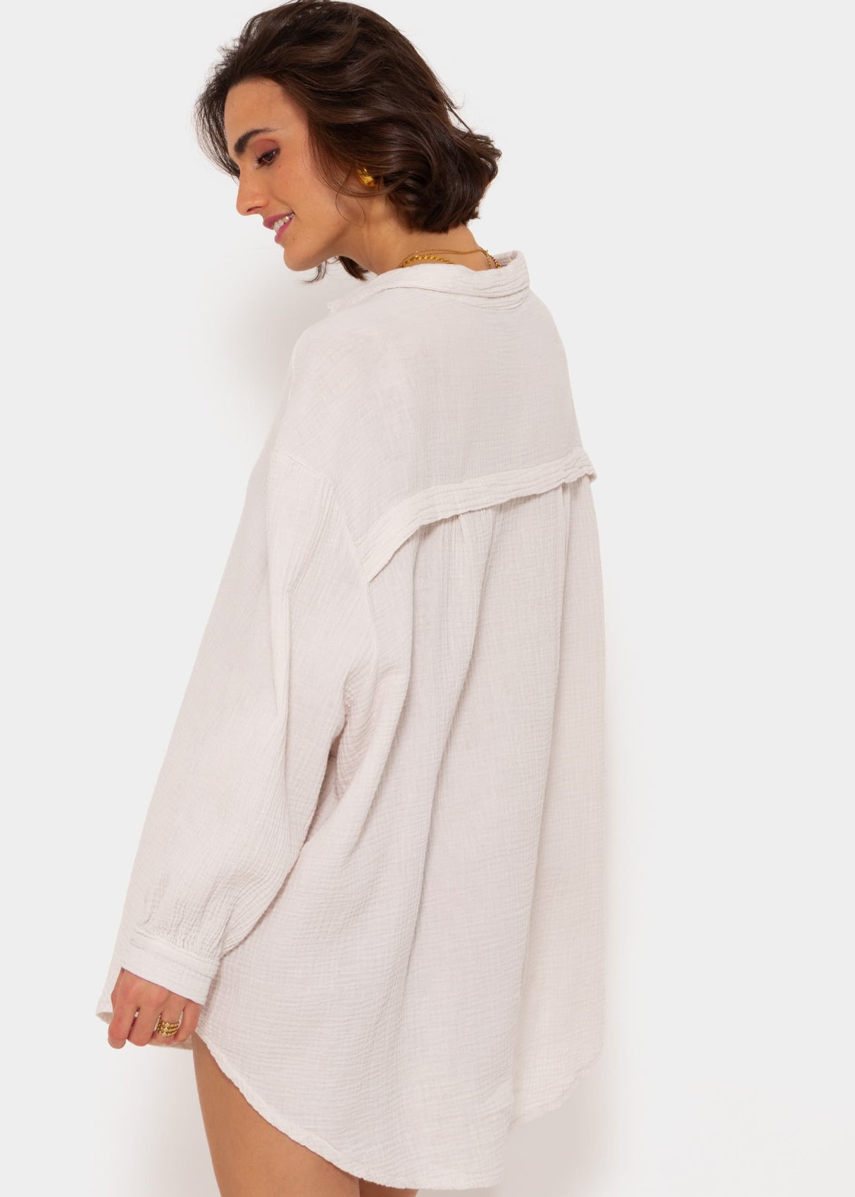 Musselin Bluse oversize, hellbeige