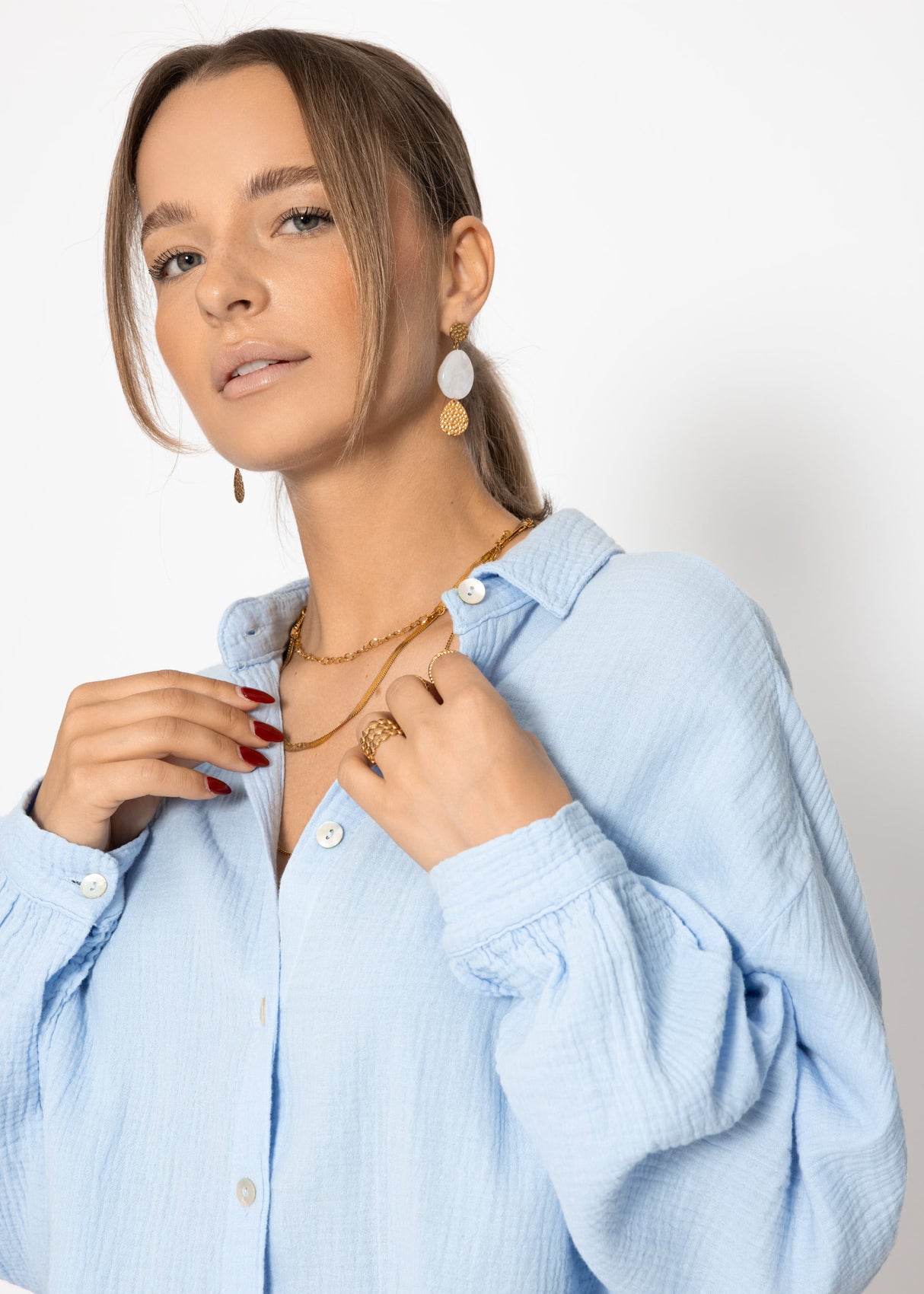 Musselin Bluse oversize, kurz, hellblau