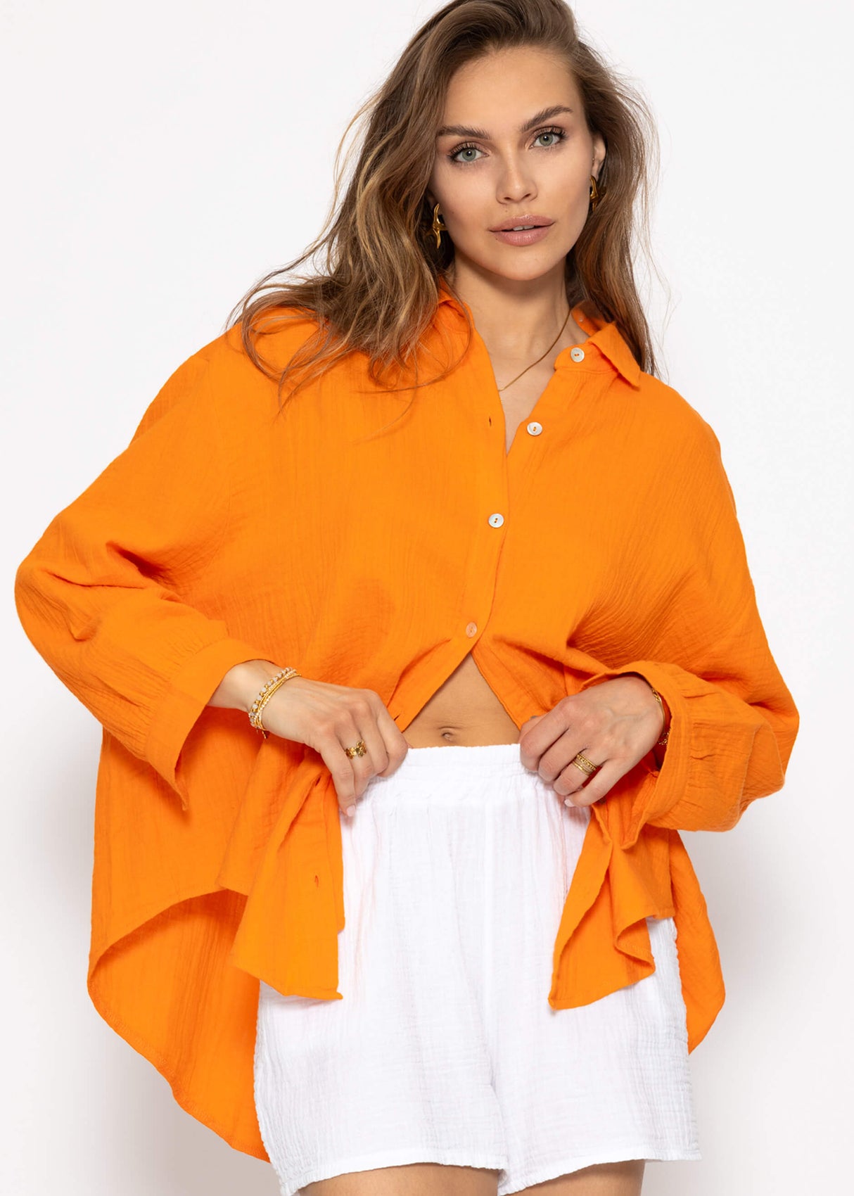 Musselin Bluse oversize, kurz, orange