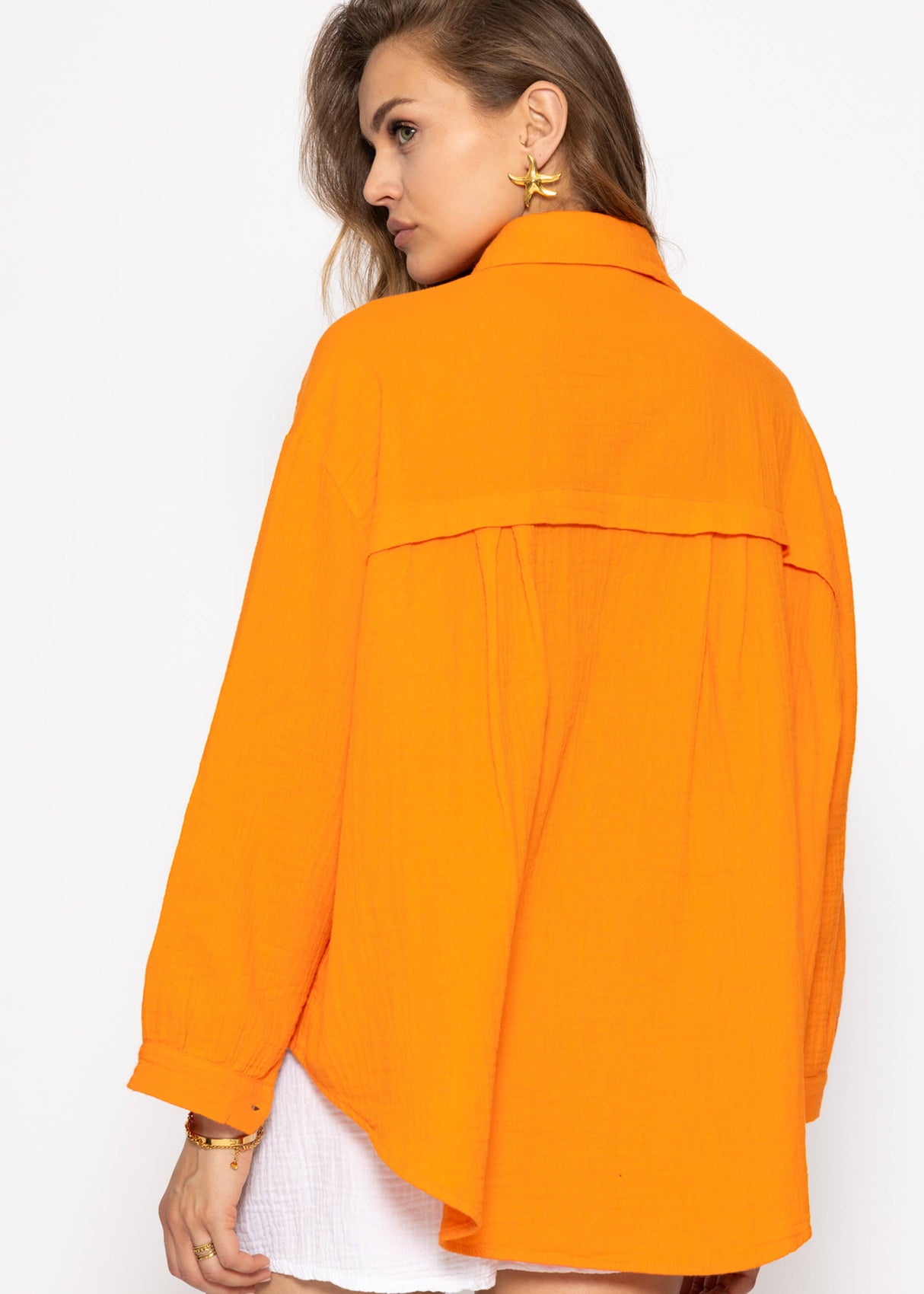 Musselin Bluse oversize, kurz, orange