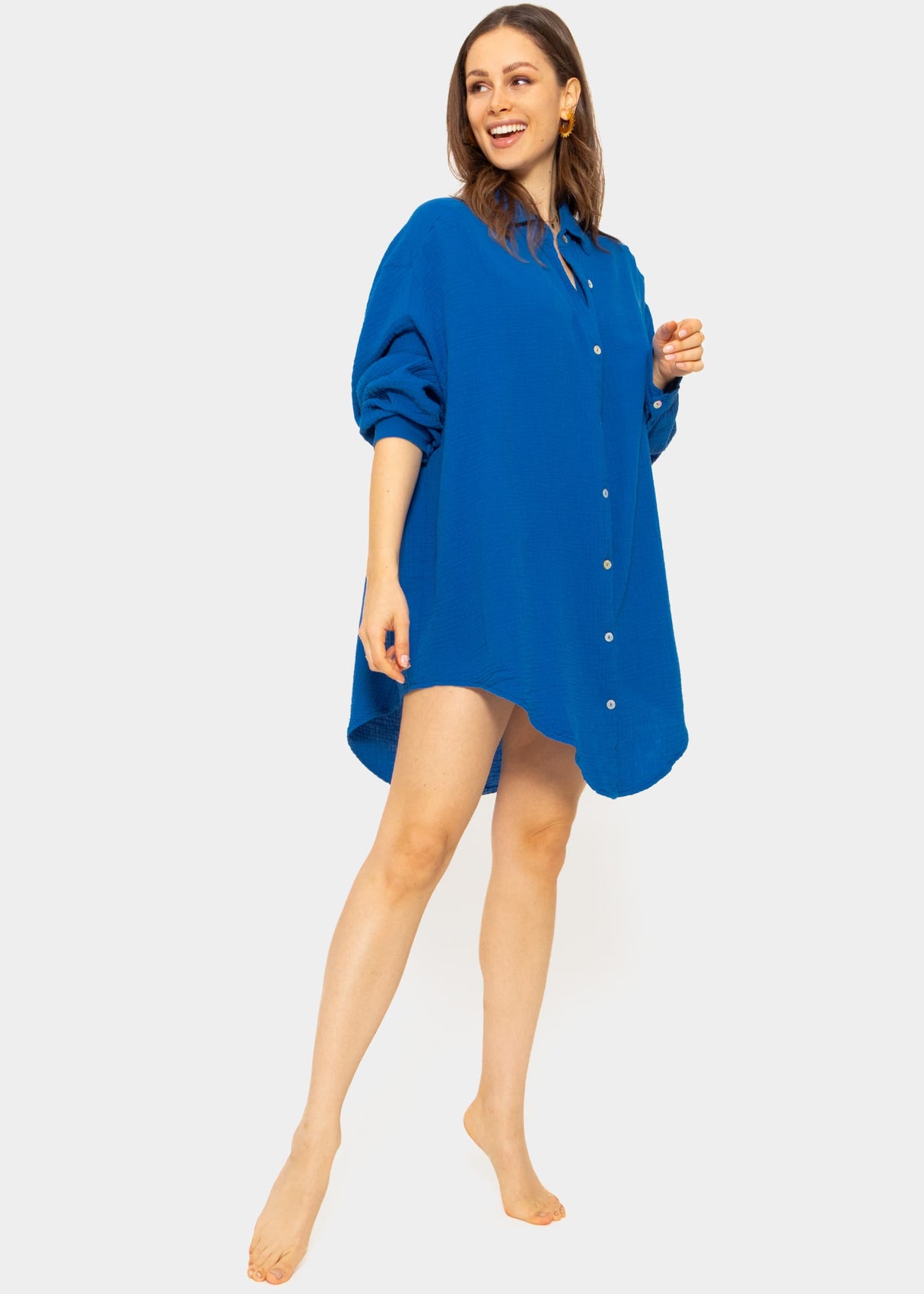 Musselin Bluse oversize, royalblau