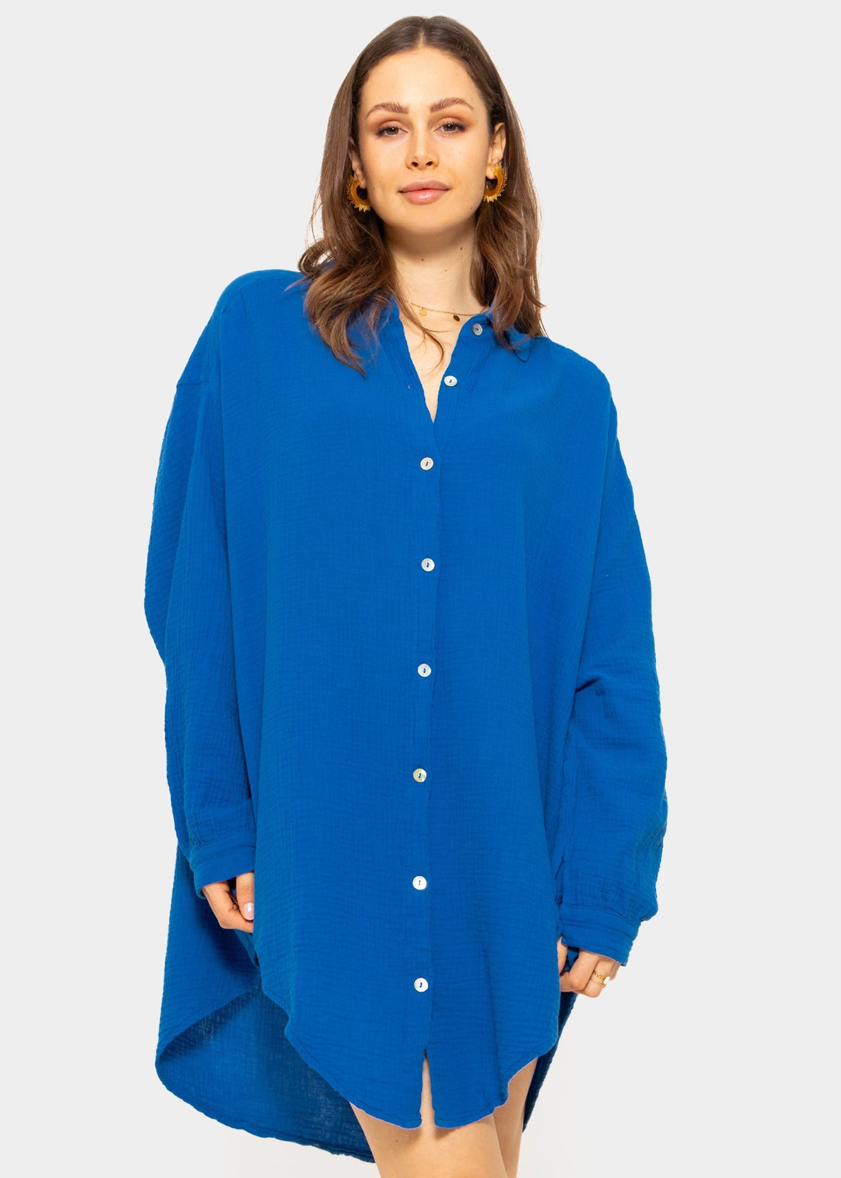 Musselin Bluse oversize, royalblau