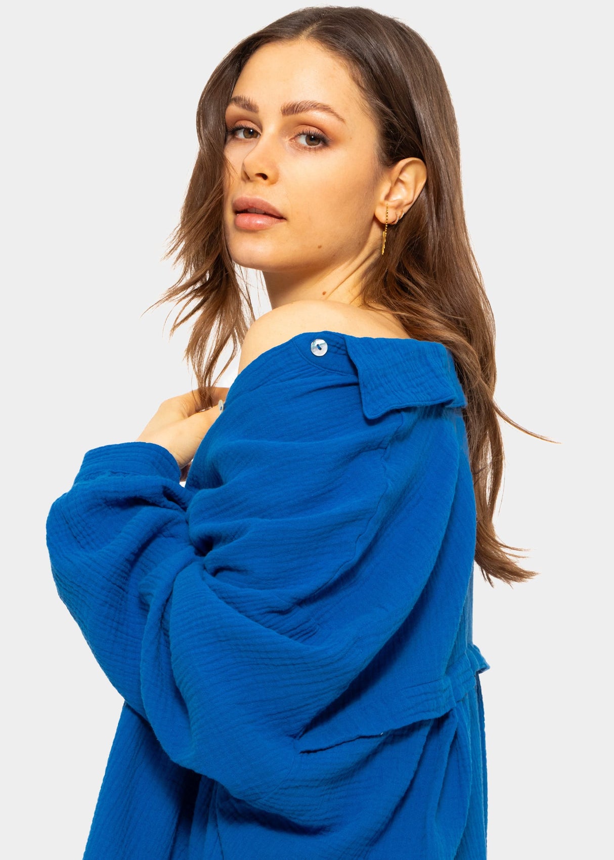Musselin Bluse oversize, royalblau