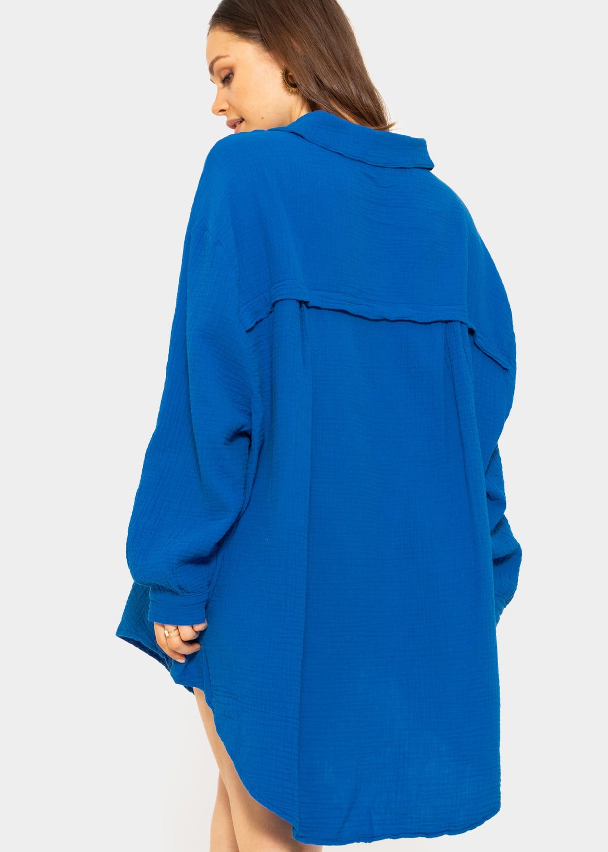 Musselin Bluse oversize, royalblau