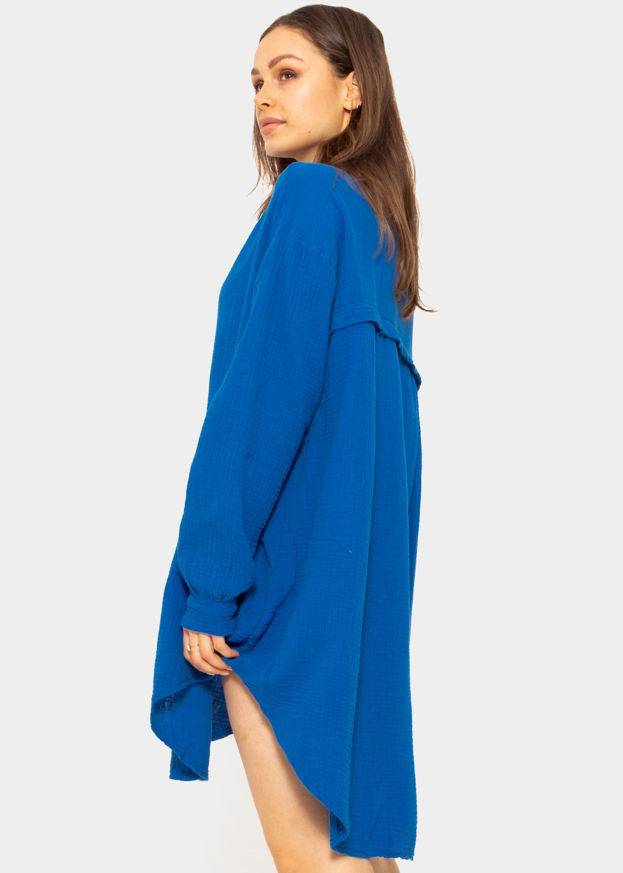 Musselin Bluse oversize, royalblau