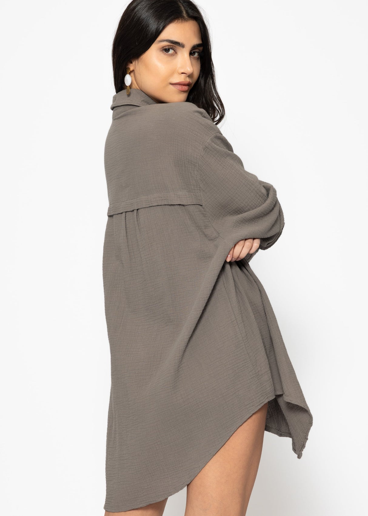 Musselin Bluse oversize, taupe
