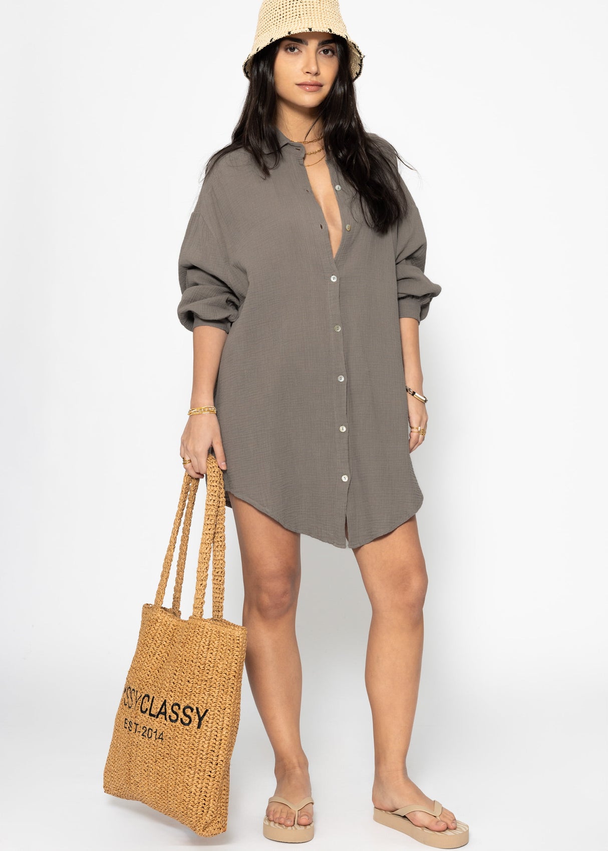 Musselin Bluse oversize, taupe