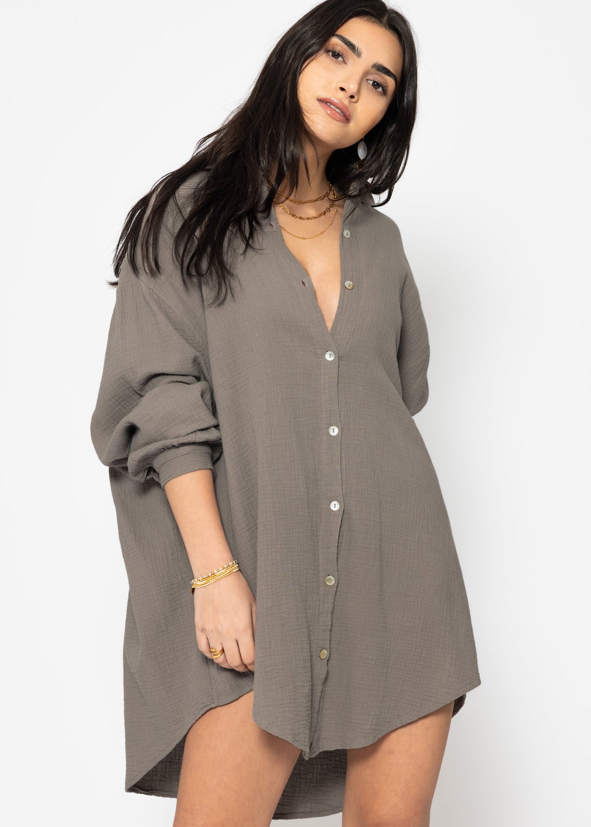 Musselin Bluse oversize, taupe