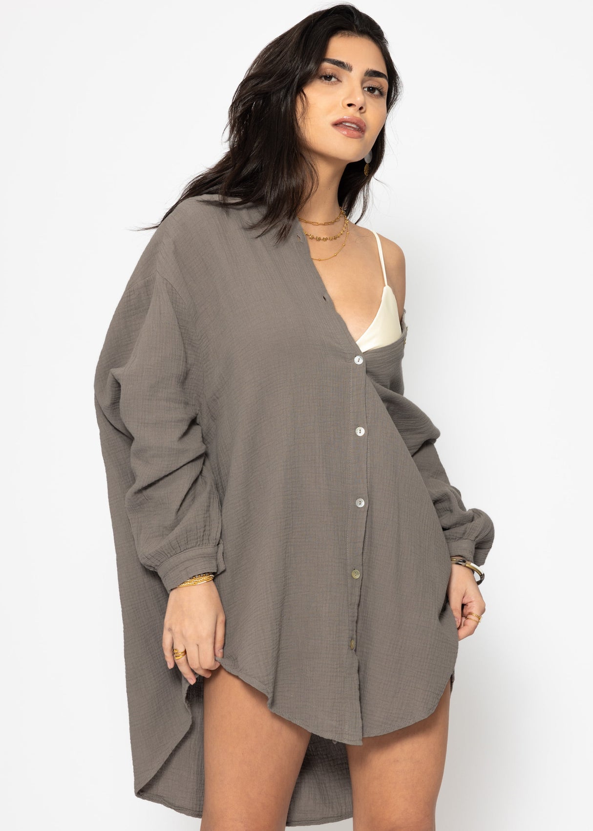 Musselin Bluse oversize, taupe