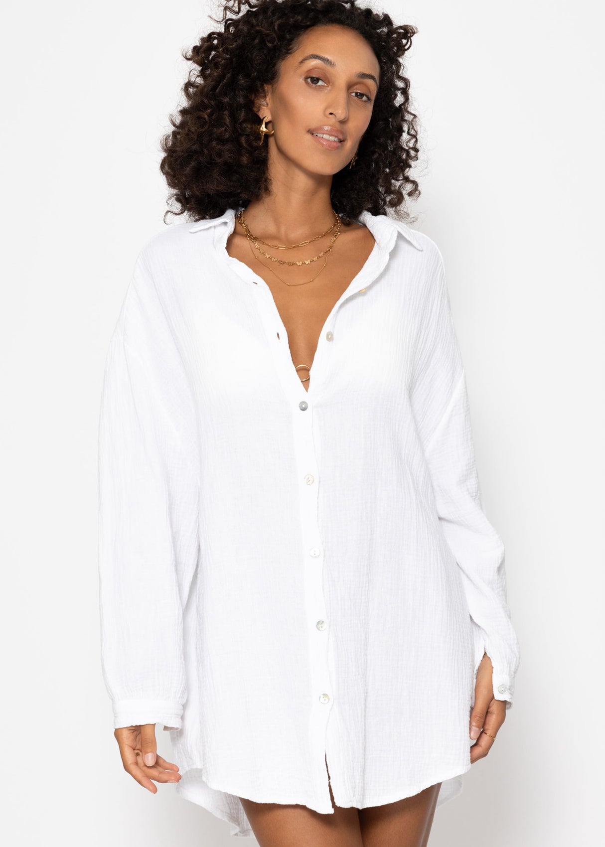 Musselin Bluse oversize, weiß