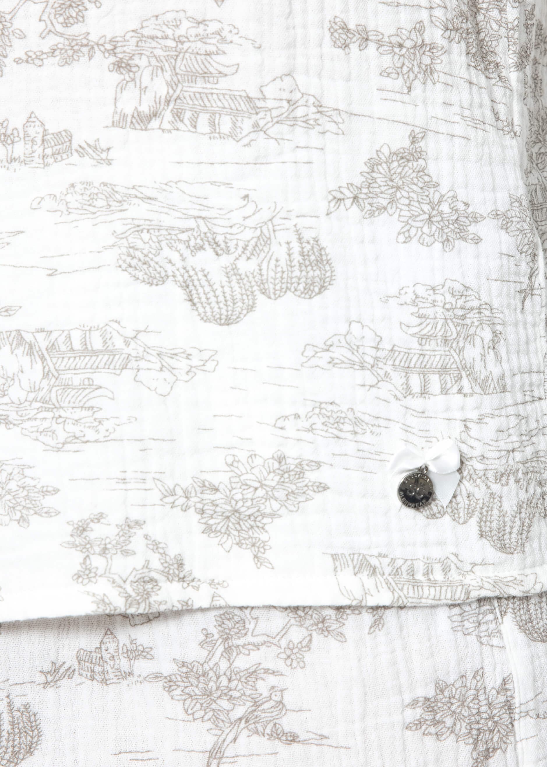 Muslin pajama blouse with print - white-taupe