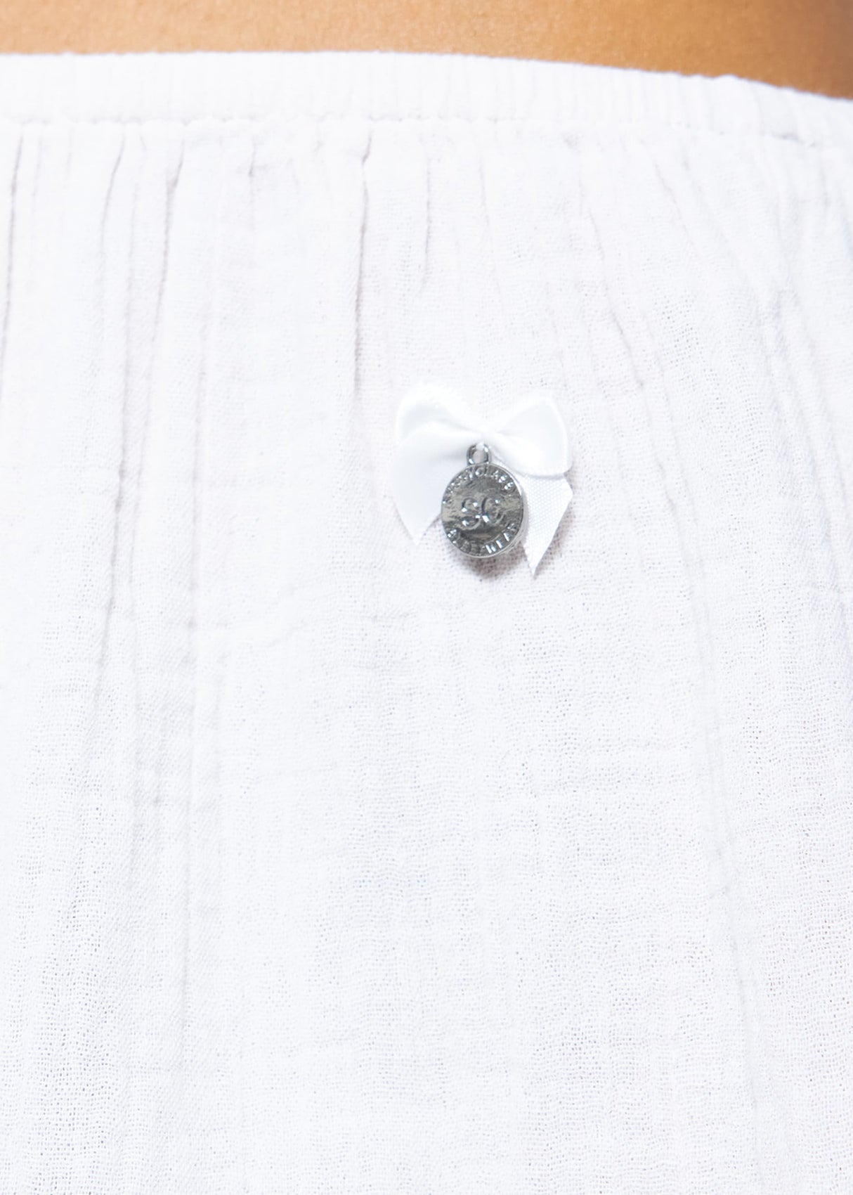 Musselin Pyjamahose mit Spitzenborte - hellbeige