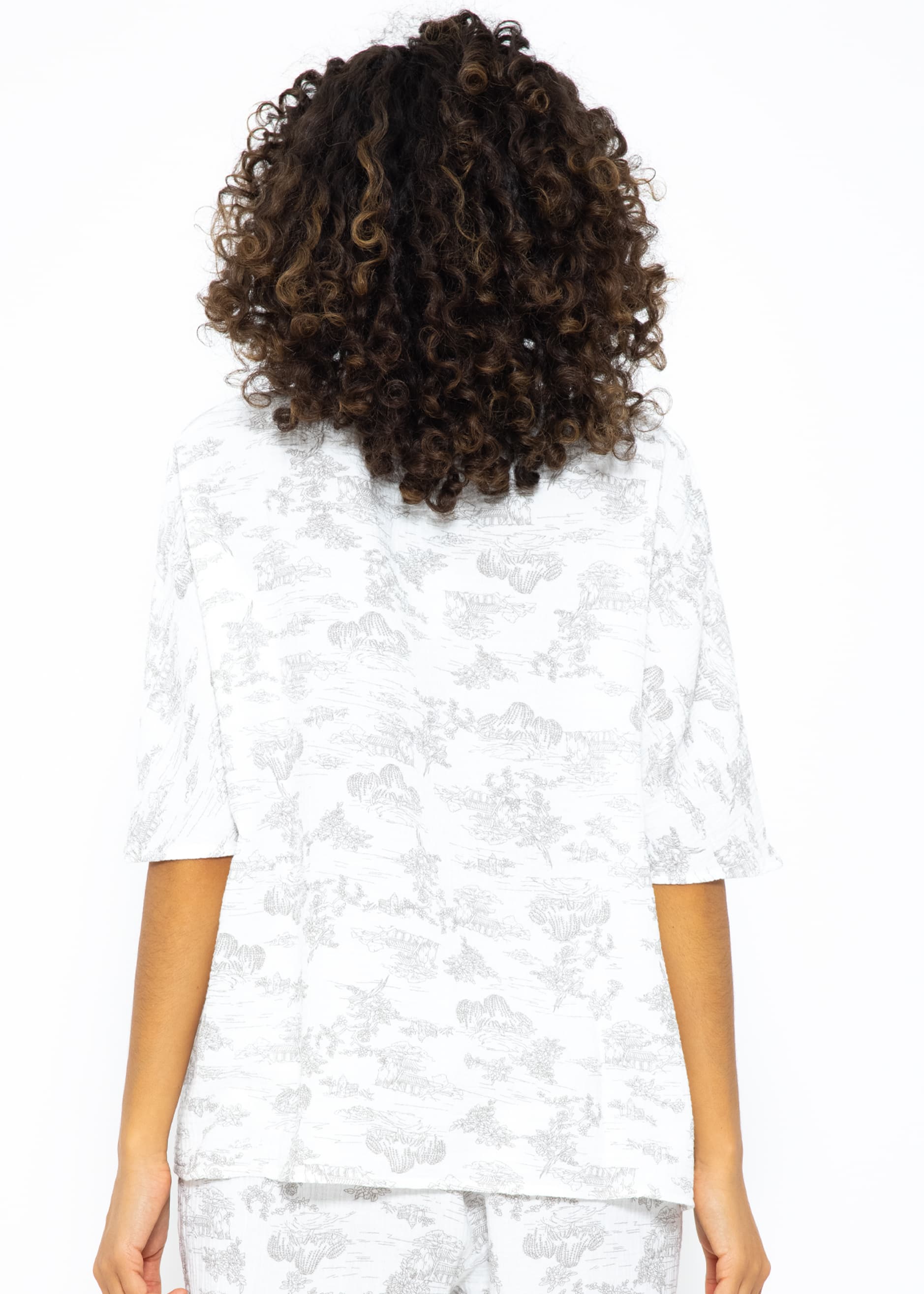 Muslin pajama shirt with print - white-taupe