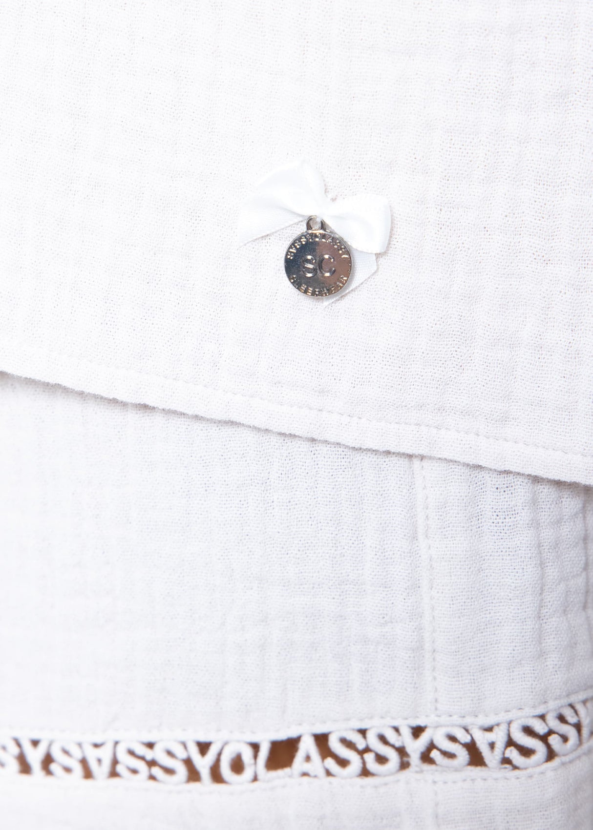 Musselin Pyjamashirt mit Spitzenborte - hellbeige