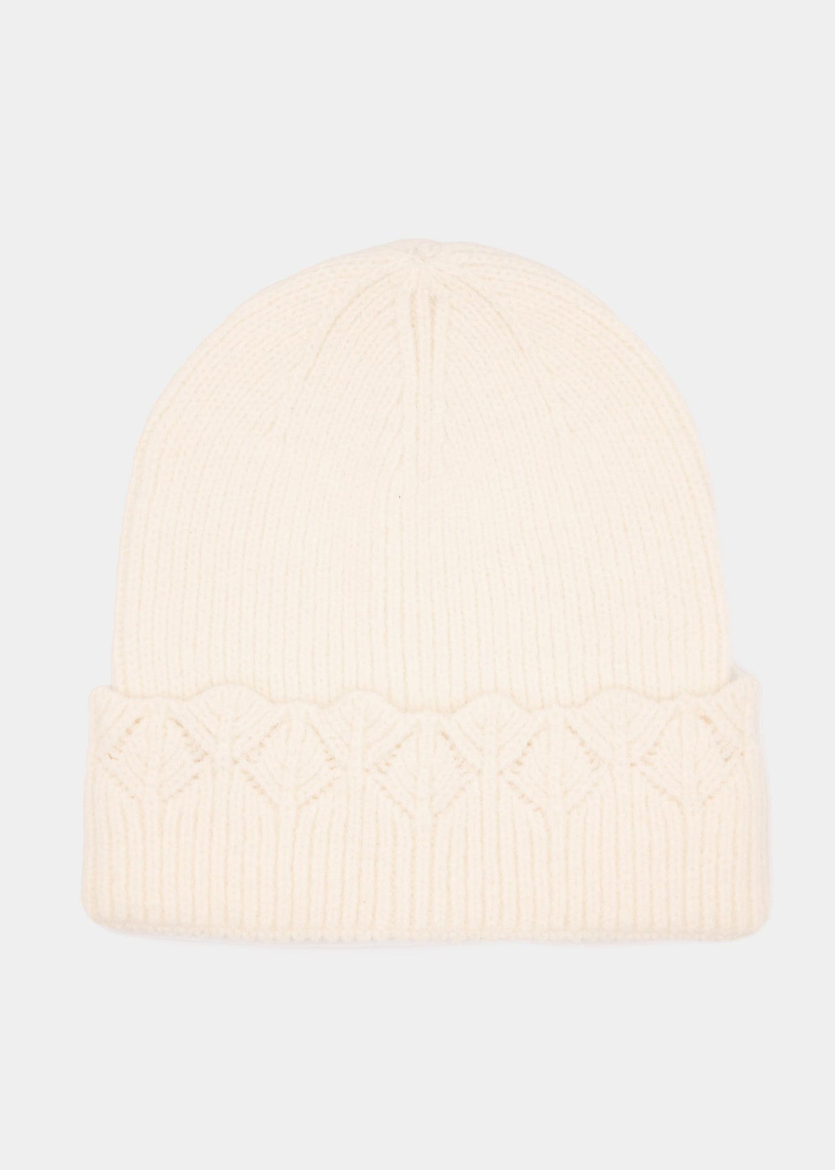 Hat with openwork knit trim - off-white