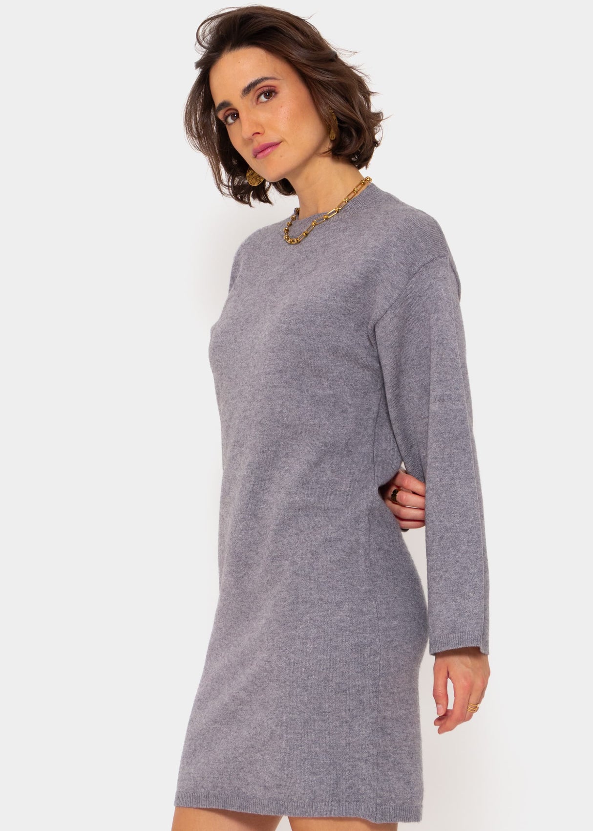 Oversize Kleid in Strick - grau