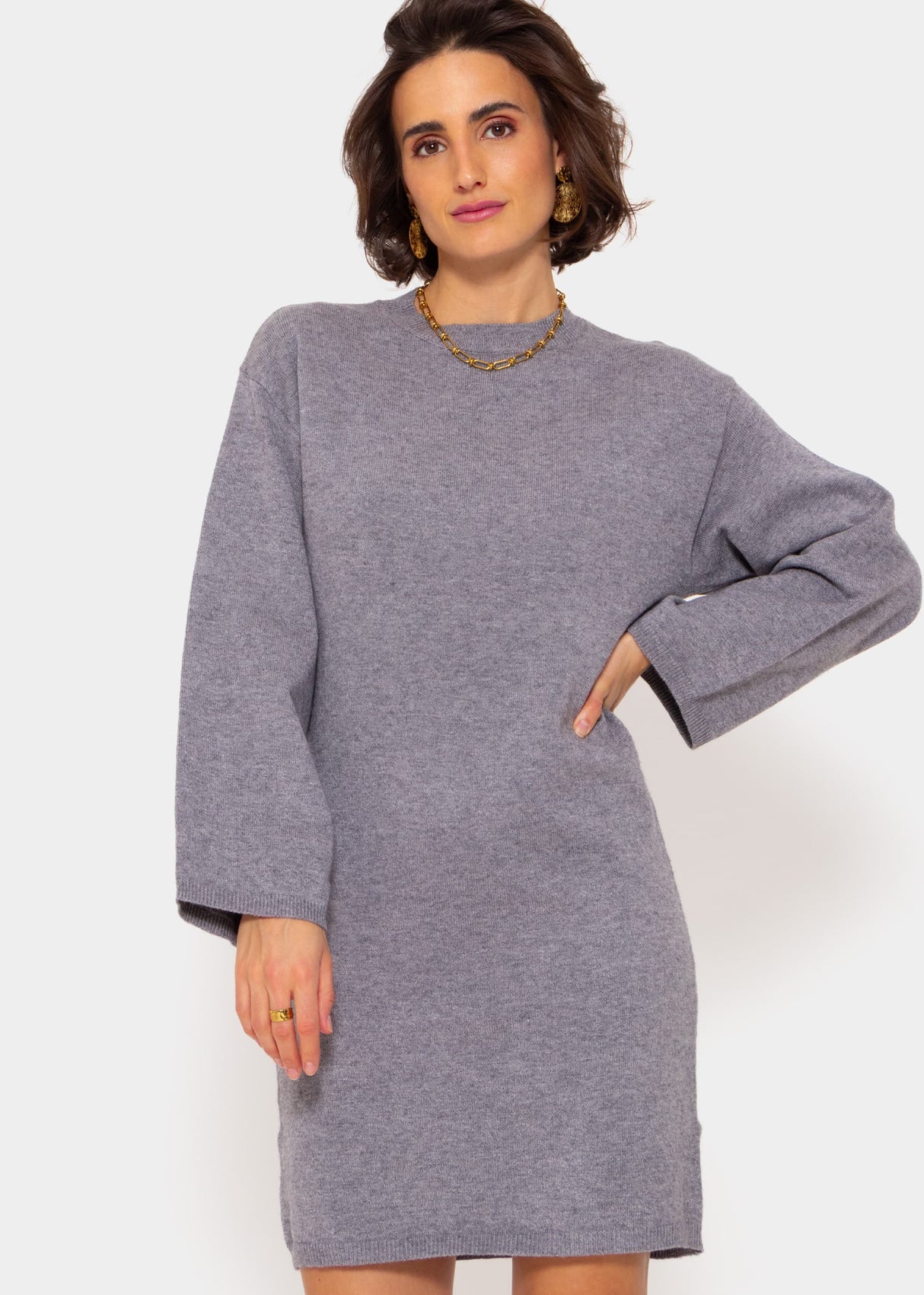 Oversize Kleid in Strick - grau