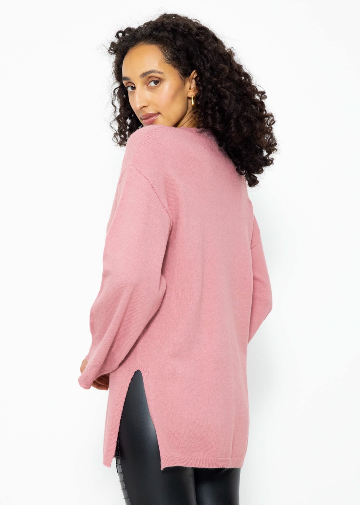 Oversize sweater with side slits - altrosa