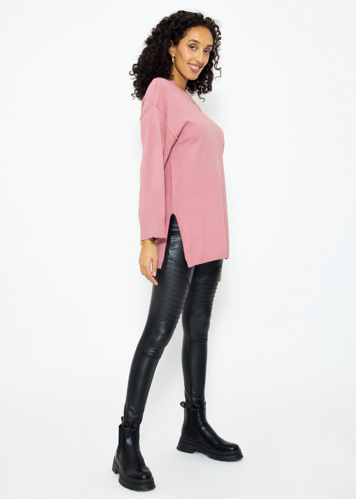 Oversize sweater with side slits - altrosa