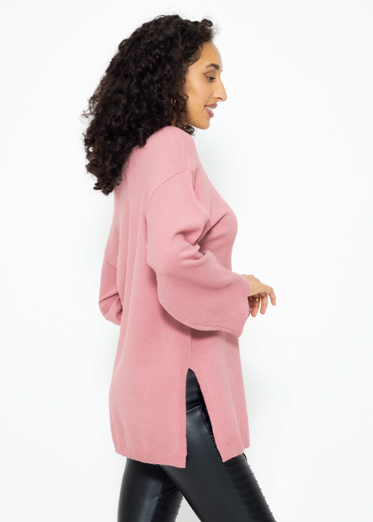 Oversize sweater with side slits - altrosa