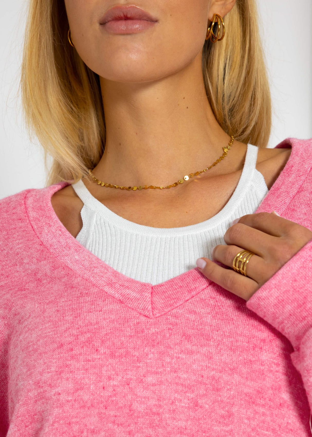 Oversize soft Sweater mit tiefem V-Ausschnitt - pink