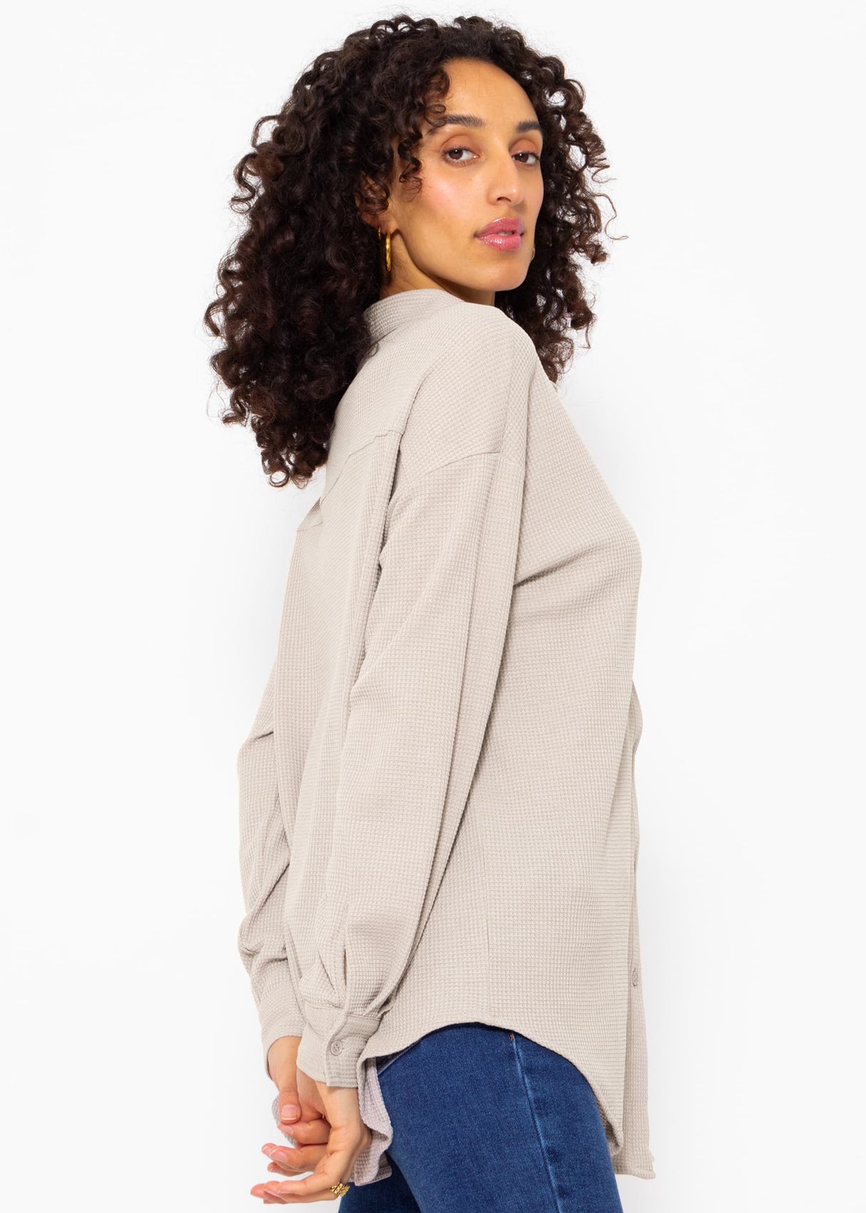Oversize Waffelpiqué Bluse - taupe