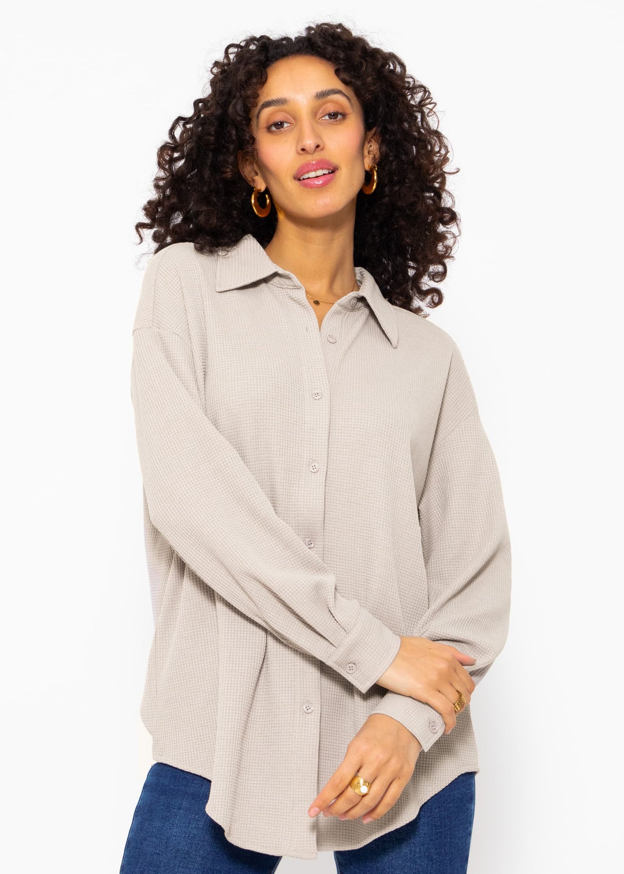 Oversize Waffelpiqué Bluse - taupe