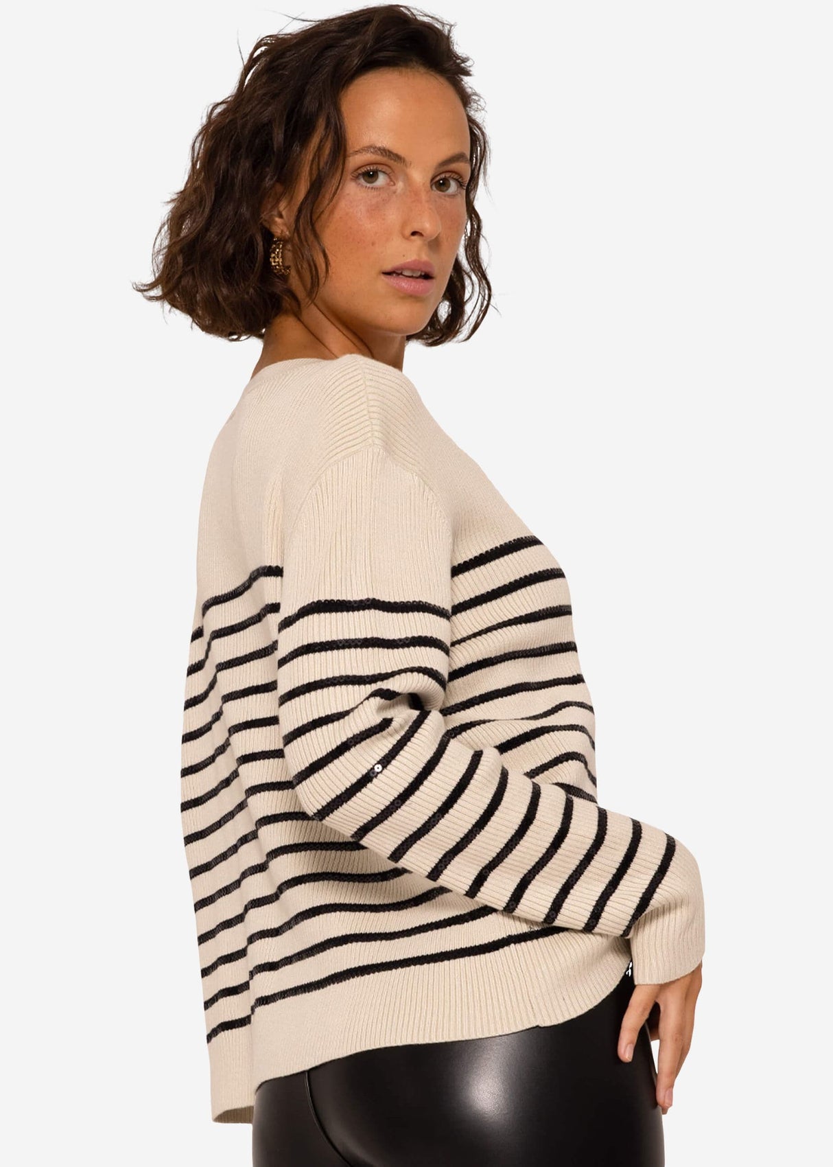 Sweater with sequin stripes - beige