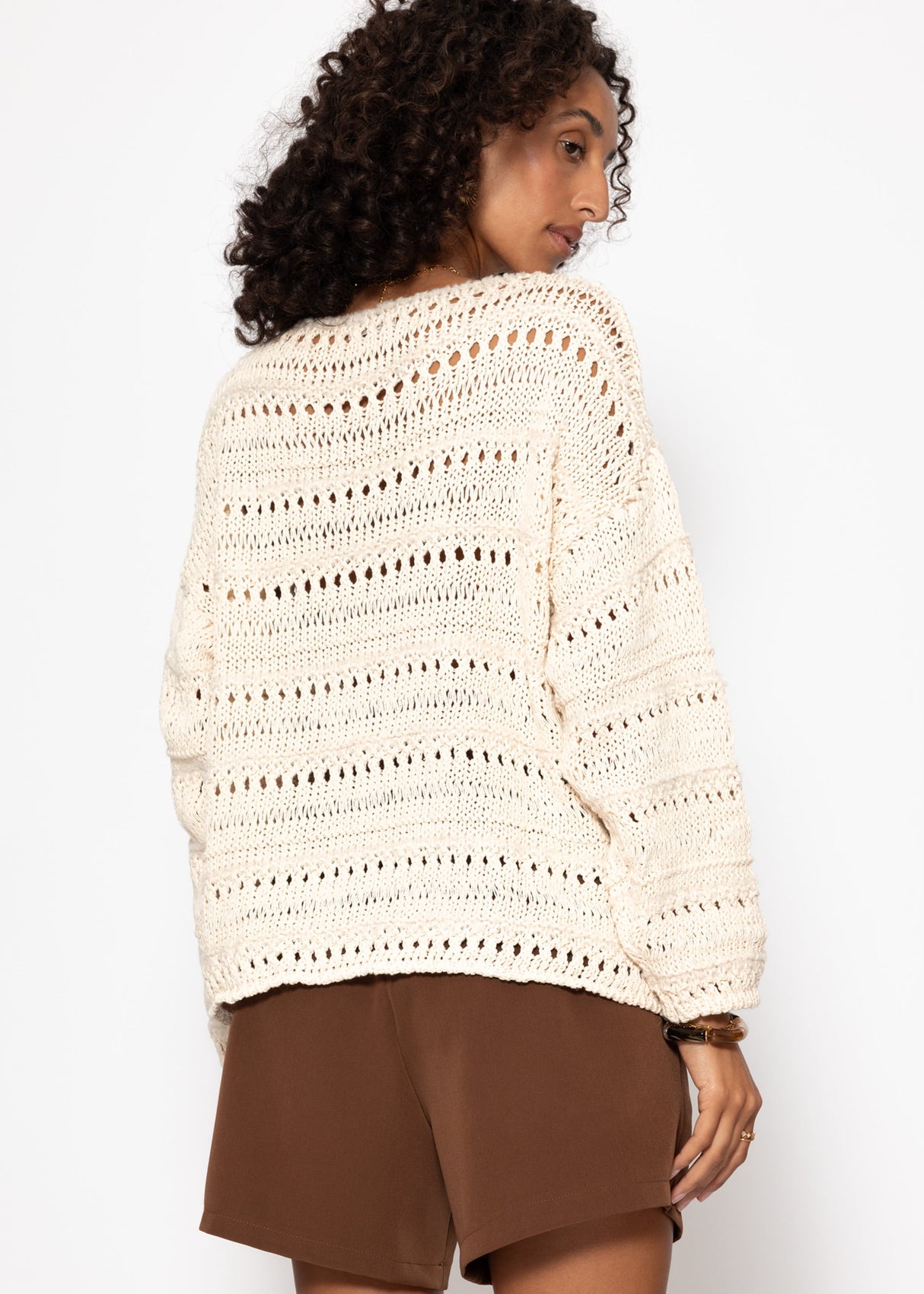 Sweater with openwork pattern - beige