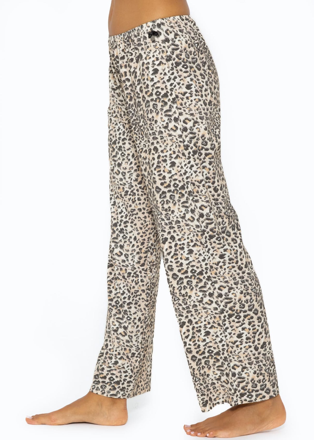 Pyjamahose mit Leoprint - beige