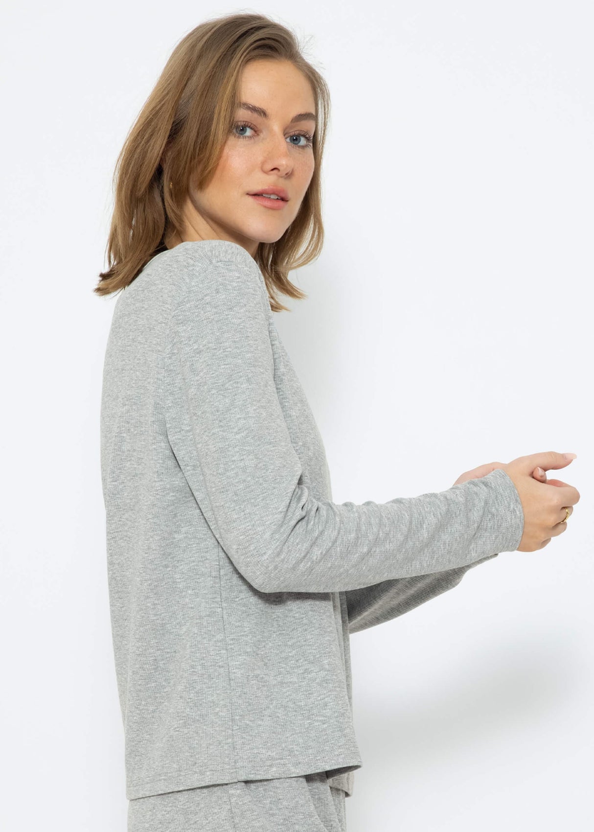 Pyjamashirt Langarm - grau melange