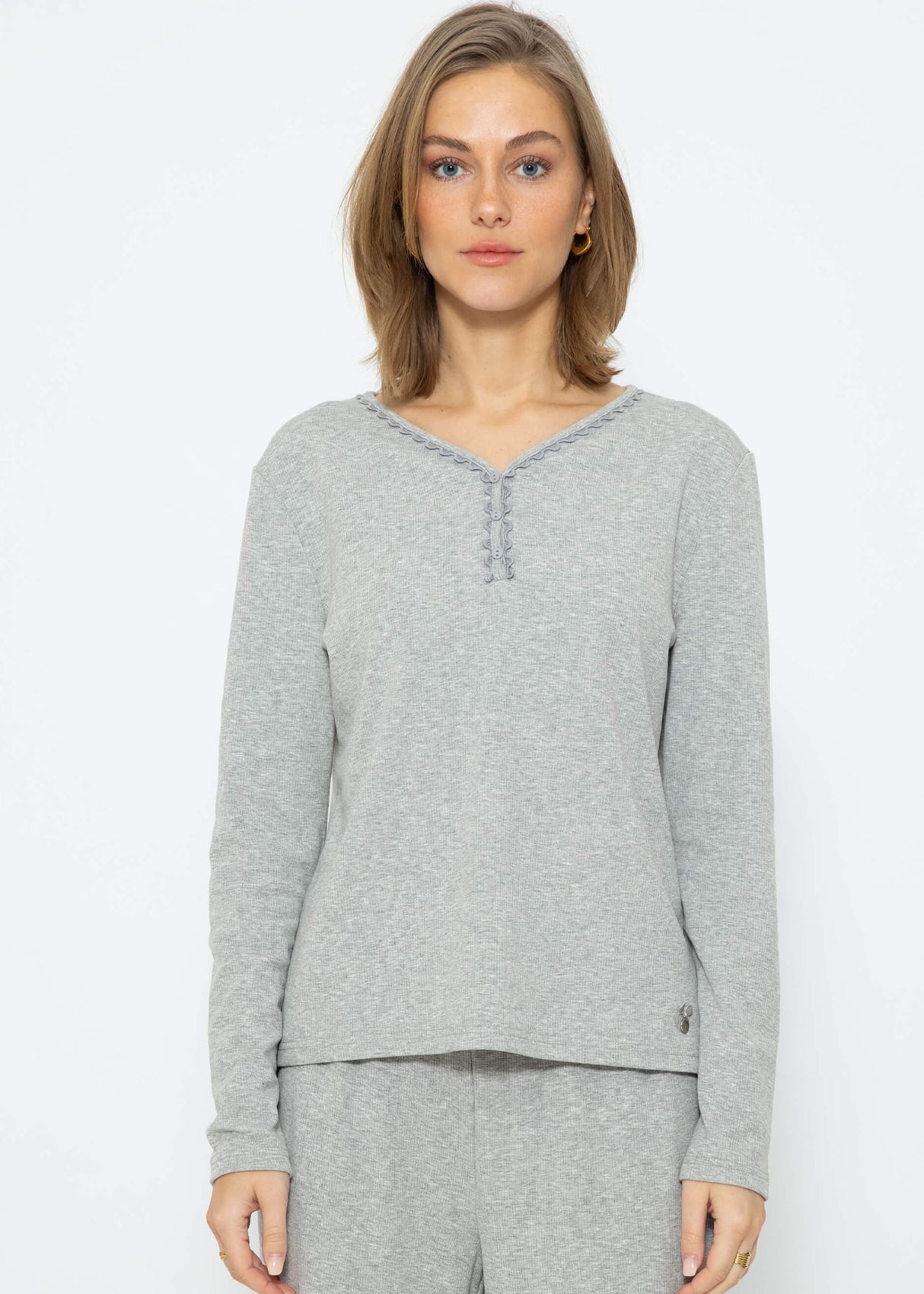 Pyjamashirt Langarm - grau melange