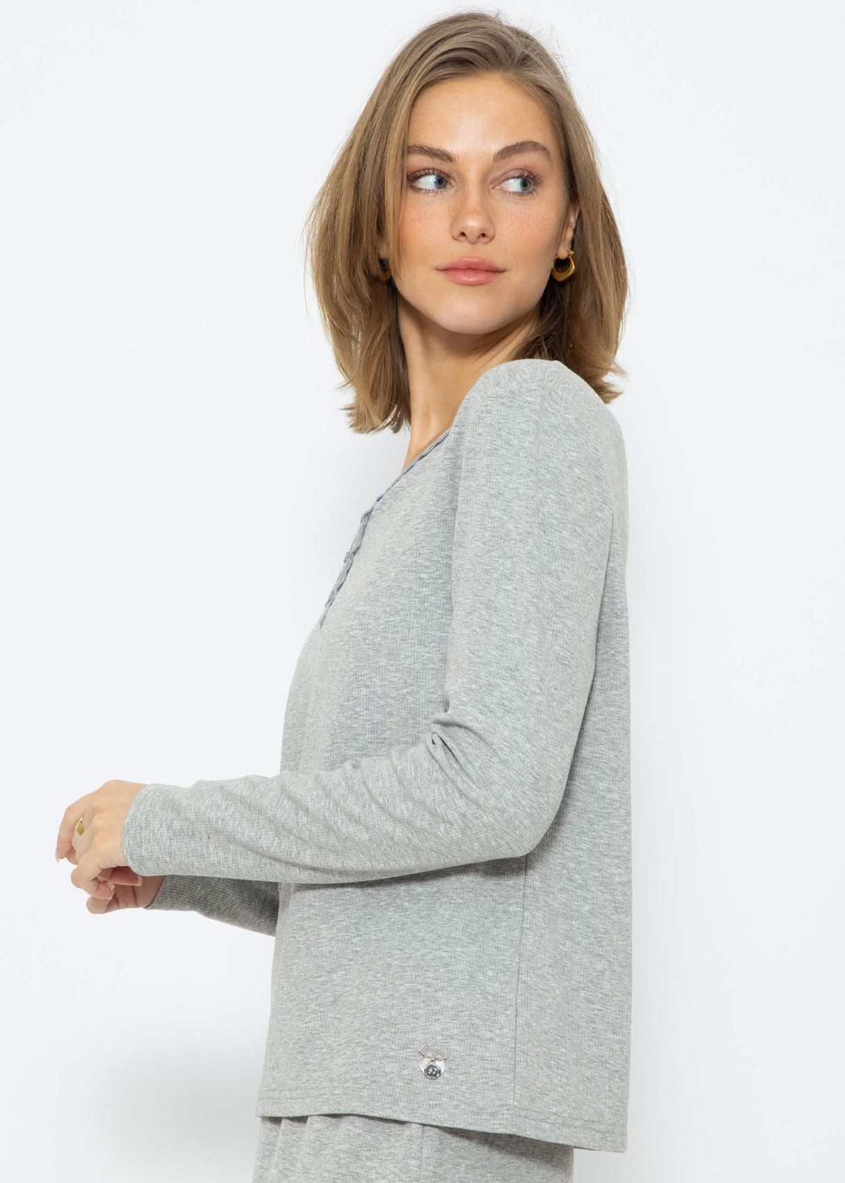 Pyjamashirt Langarm - grau melange
