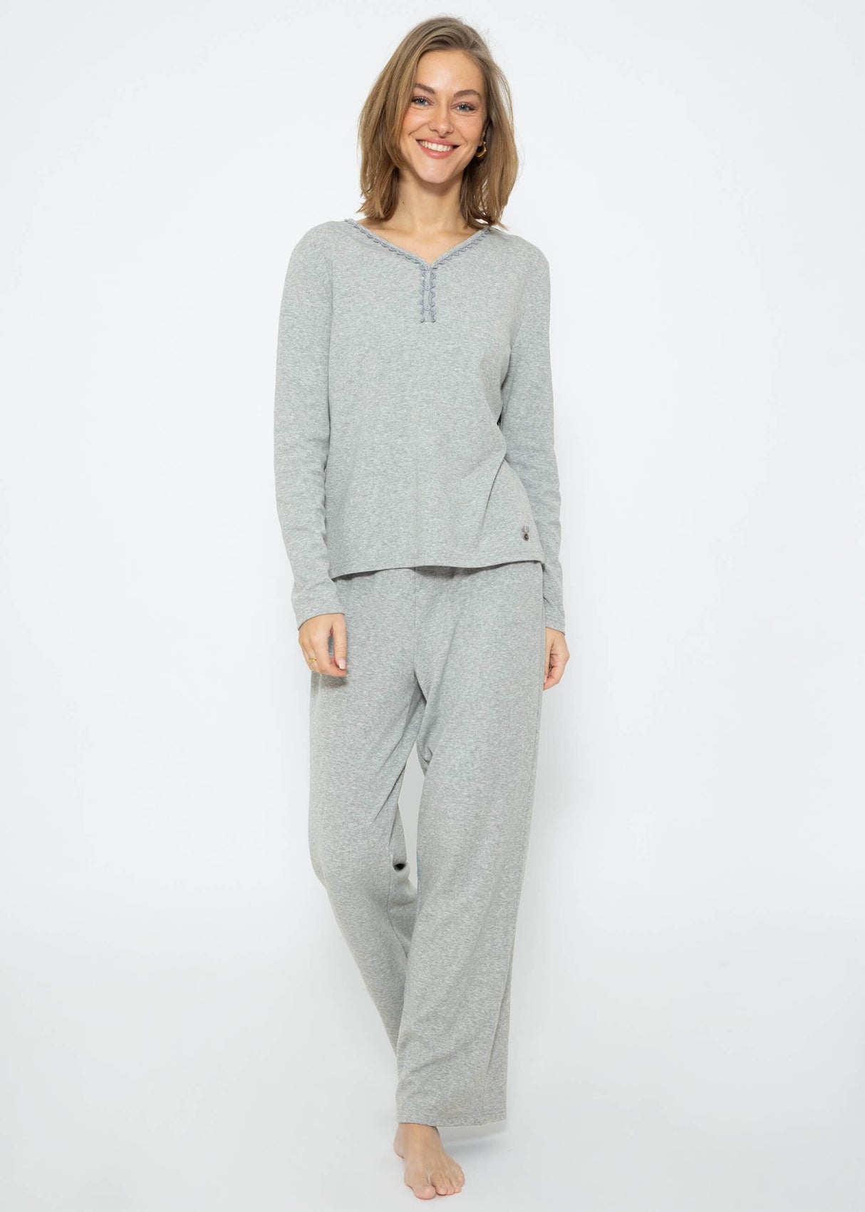 Pyjamashirt Langarm - grau melange