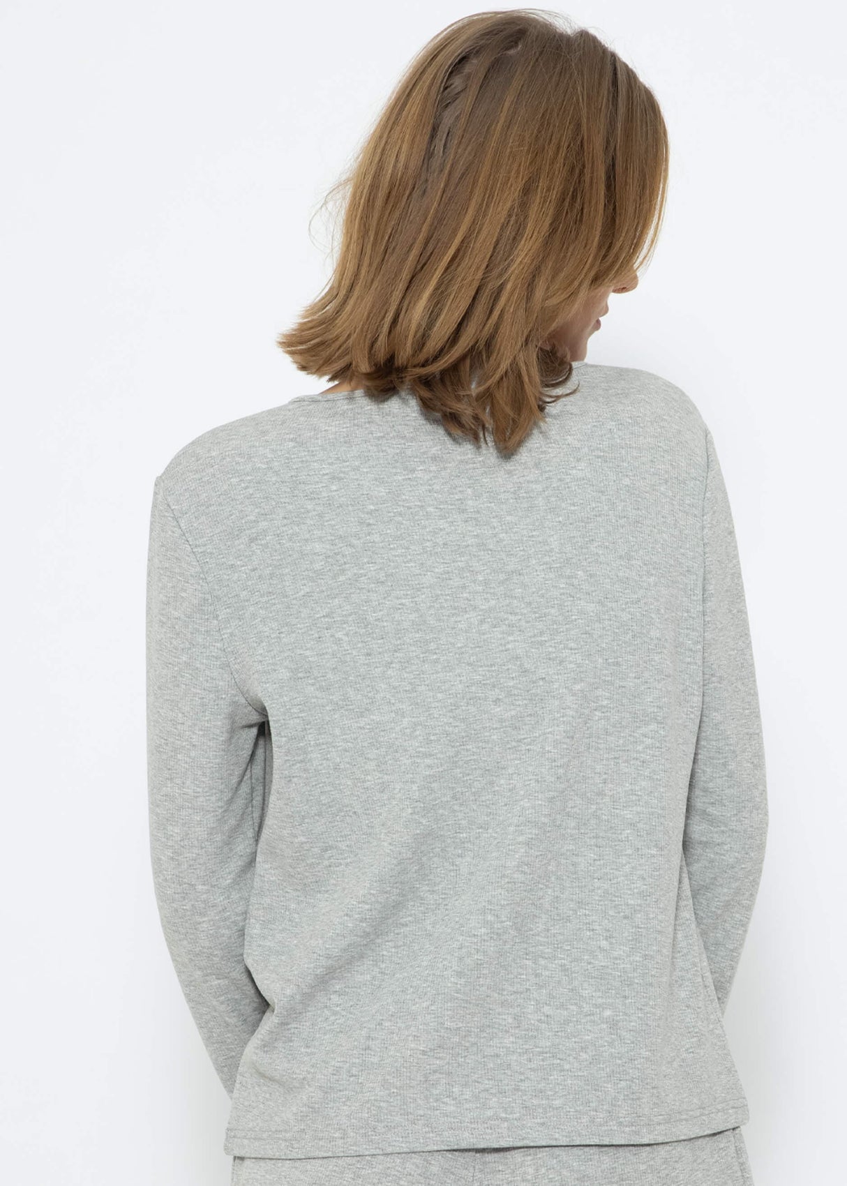 Pyjamashirt Langarm - grau melange