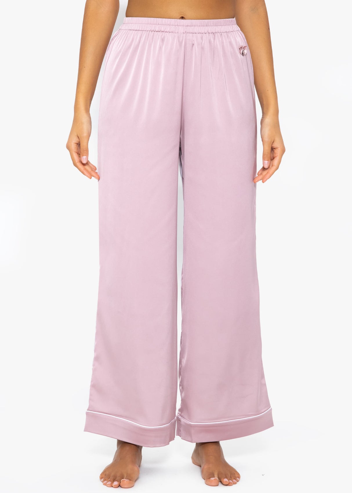Satin pants with piping - pink